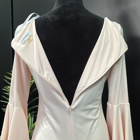 Calvin Klein Long butterfly ruffle sleeve,scoop neck,zipper back, lined, blush - Picture 6 of 11